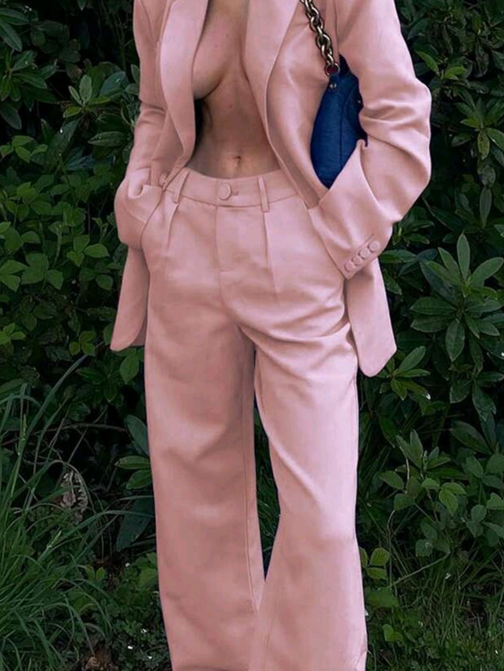 Women's Suits 2-Piece Set Notch Lapel Blazer And Straight Leg Pants, Solid Color